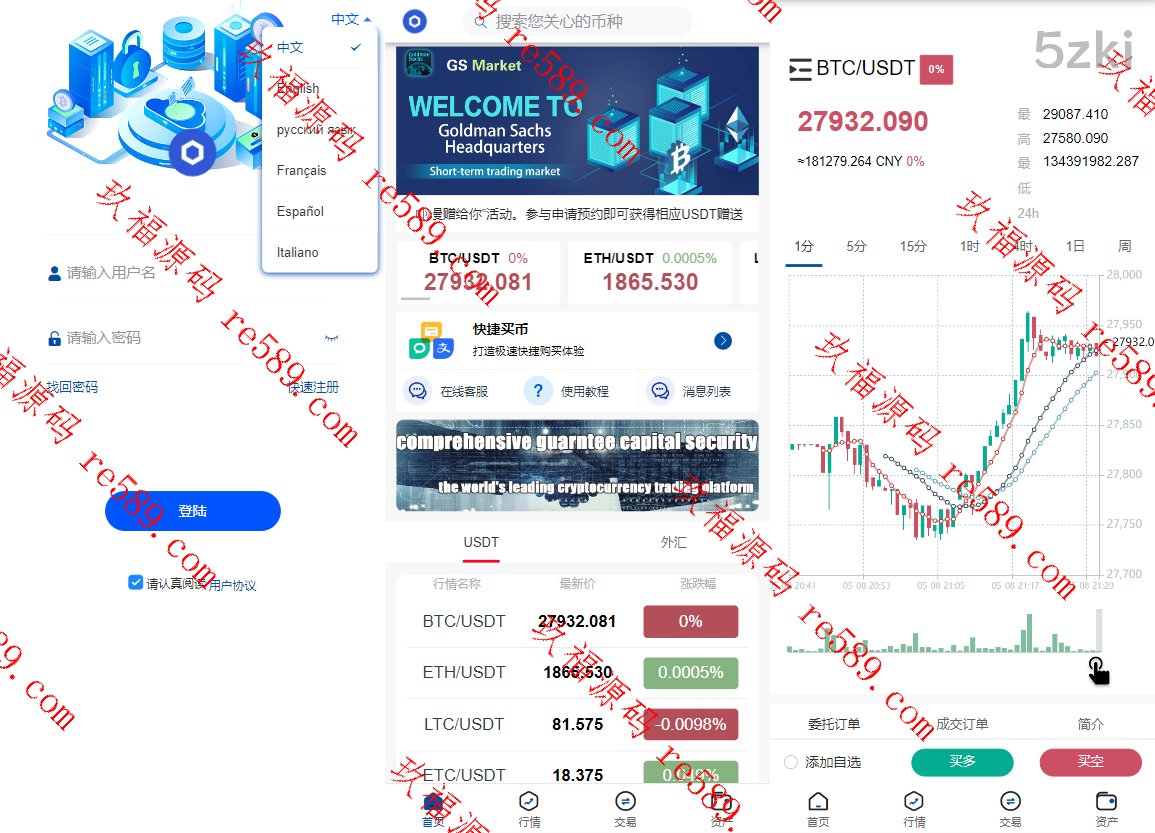 6国语言微盘/新版微交易所微盘系统/外汇期货贵金属虚拟币微盘源码下载