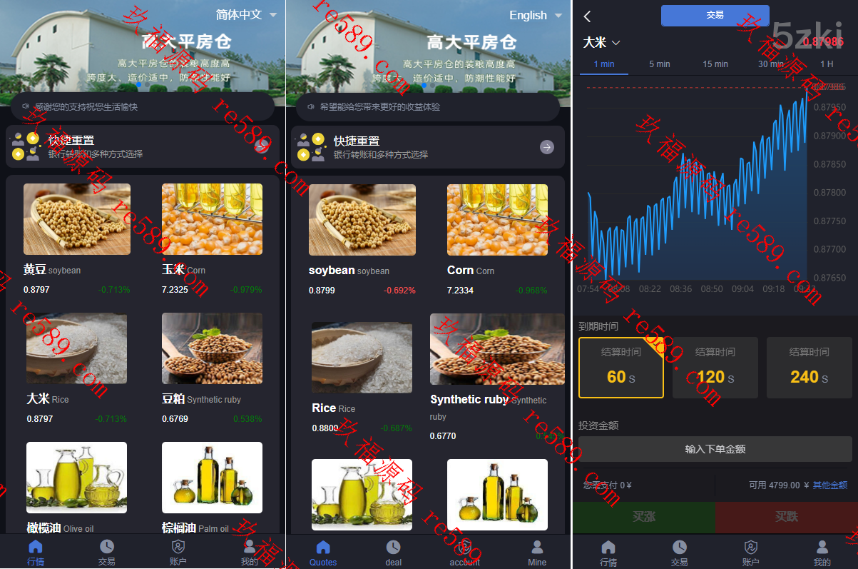 二次开发微交易系统/粮食微盘系统/双语言微盘