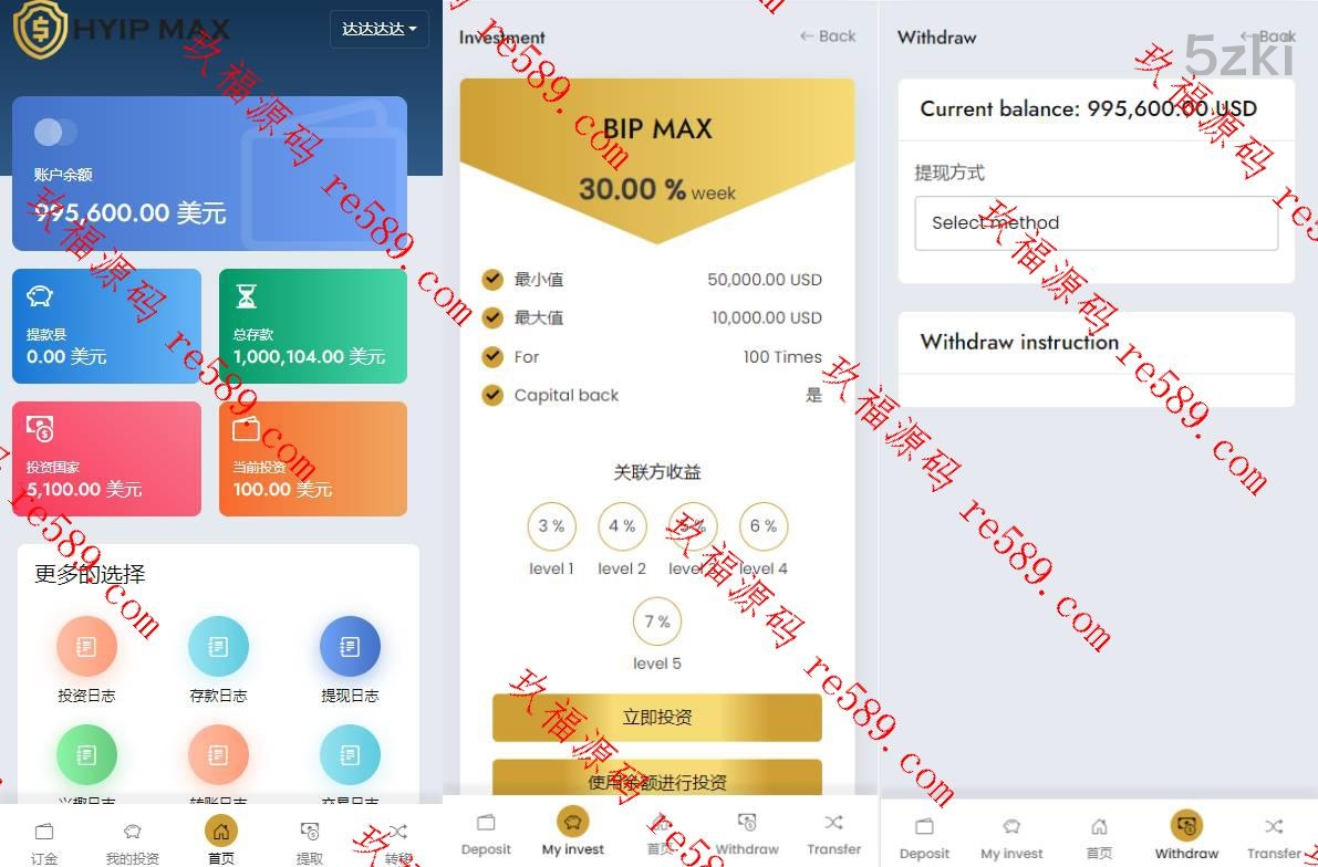 多国的语言国外盘投资系统源码/PHP投资理财平台源码