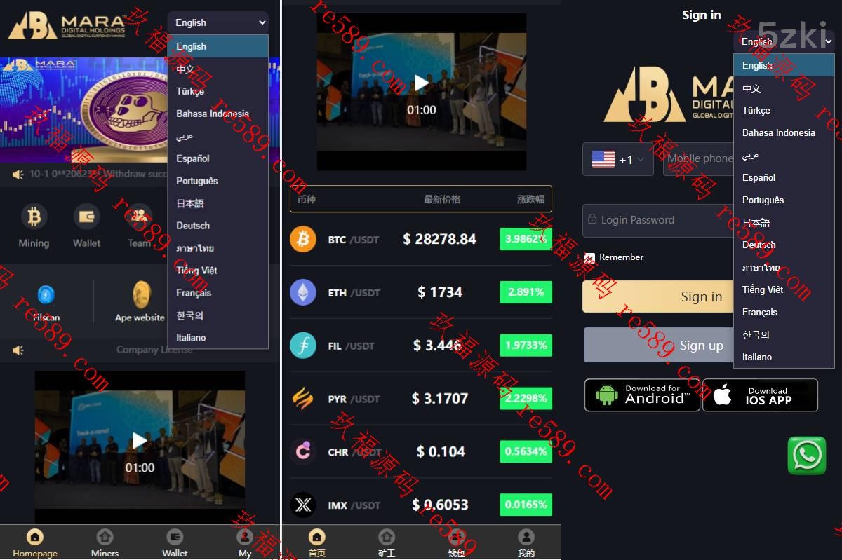 各国语言矿机系统/区块链云矿机/云算力矿机/多级分销