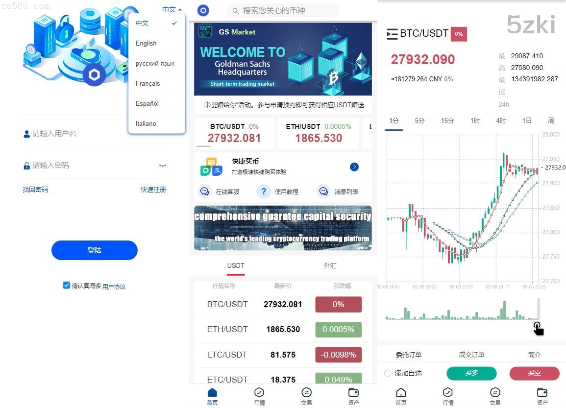 多国语言支持的微盘系统/新版微交易所平台/外汇期货贵金属及虚拟币微盘源码下载