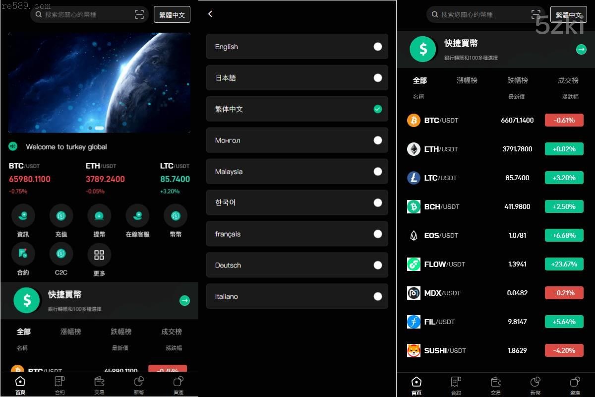 多国的语言交易所系统：秒合约交易、币币合约、C2C、质押投资
